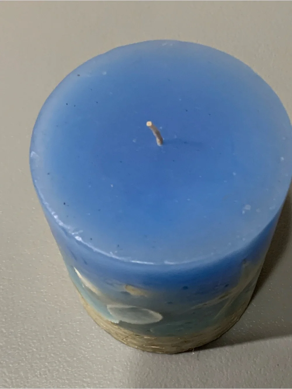 Blue Seashell Pillar Candle with Embedded Shell Accents